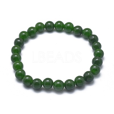 Natural TaiWan Jade Bead Stretch Bracelets BJEW-K212-C-019-1