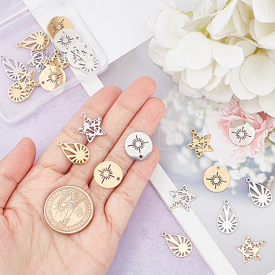 24Pcs 3 Style 201 Stainless Steel Pendants STAS-DC0006-09-1