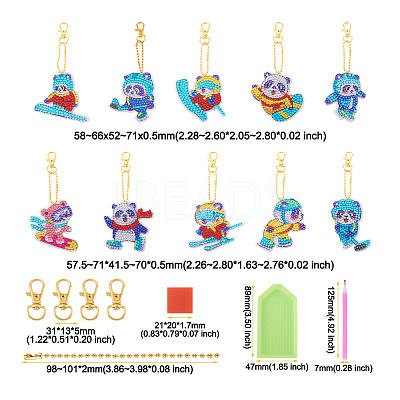 2 Sets 2 Style DIY Diamond Painting Sporting Panda Keychain Kits DIY-TA0003-80-1