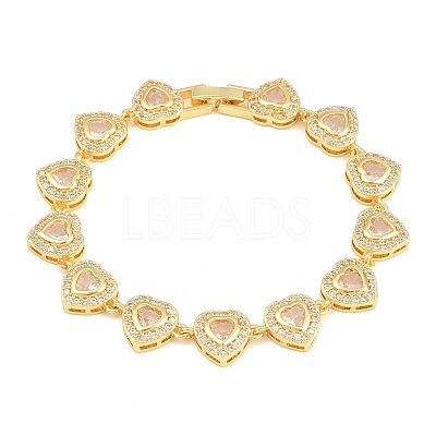 Brass Pave Cubic Zirconia Heart Tennis Bracelets for Women KK-CBA68DA-09G-01-1