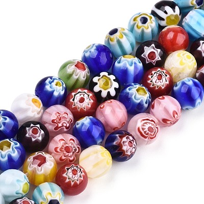 Handmade Millefiori Glass Round Bead Strands LAMP-YW0001-18B-1