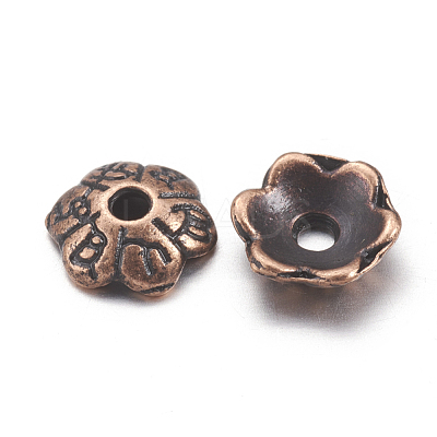 6-Petal Tibetan Style Alloy Flower Bead Caps TIBE-S220-R-01-NR-1