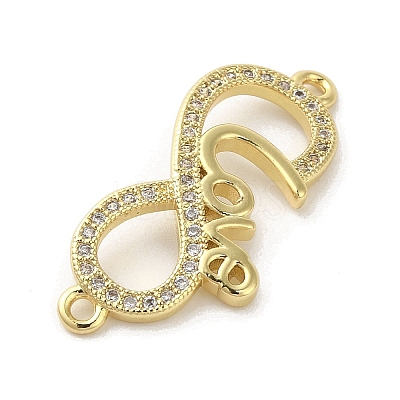 Rack Plating Brass Micro Pave Clear Cubic Zirconia Love Infinity Connector Charms KK-C052-42C-G-1