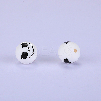 Printed Round with Ghost Pattern Silicone Focal Beads SI-JX0056A-129-1