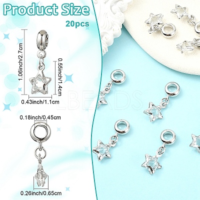 10Pcs Alloy Crystal Rhinestone Star European Dangle Charms MPDL-YW0001-06-1