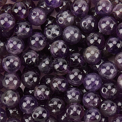 120Pcs Natural Amethyst Round Beads G-PA0001-16A-1