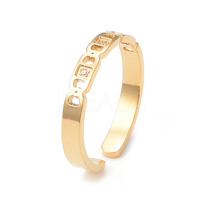 Crystal Rhinestone Oval with Square Open Cuff Ring RJEW-I096-20G-1