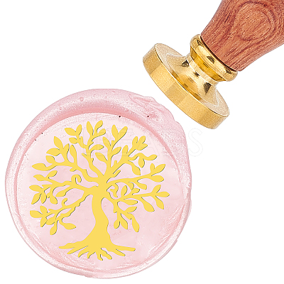 Brass Wax Seal Stamp with Wood Handle AJEW-WH0412-0011-1