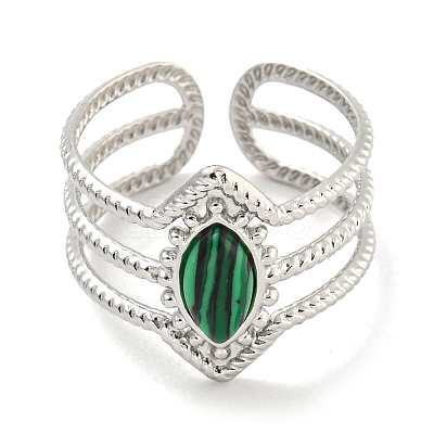 304 Stainless Steel Synthetic Malachite Cuff Rings G-Z056-03P-01-1