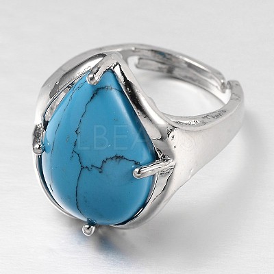 Teardrop Platinum Tone Brass Gemstone Adjustable Wide Band Rings RJEW-L062-02G-1