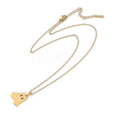 Halloween Series 202 Stainless Steel Cable Chain Ghost Pendant Necklaces NJEW-S005-01G-C-1