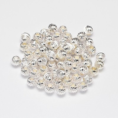 Rack Plating Brass Corrugated Round Spacer Beads KK-I600-4mm-S-RS-1