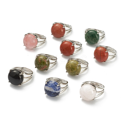 Adjustable Natural & Synthetic Gemstone Finger Rings RJEW-F075-01-1