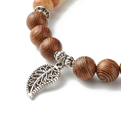 Reiki Natural Amazonite & Wenge Wood Beads Stretch Bracelet BJEW-JB06896-01-1