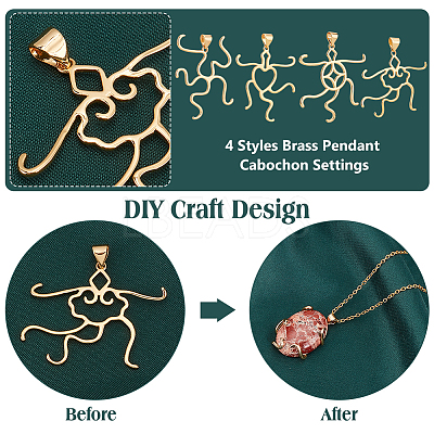 4Pcs 4 Styles Brass Pendant Cabochon Settings KK-PH0010-44G-1
