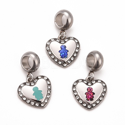 304 Stainless Steel Crystal Rhinestone European Dangle Charms STAS-F278-04P-1