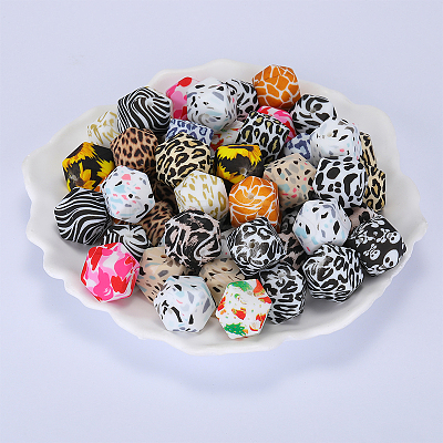 Colorful Pattern Printed Silicone Focal Beads SI-JX0022A-16-1