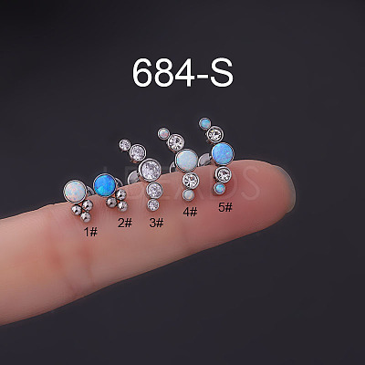 316 Surgical Stainless Steel & Synthetic Opal Flat Round Internally Threaded Labrets WGDA6C5-01-1