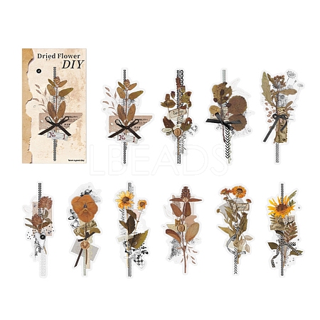 20Pcs 10 Styles Simulated Dried Flower Theme PET Stickers Sets PW-WG76900-02-1