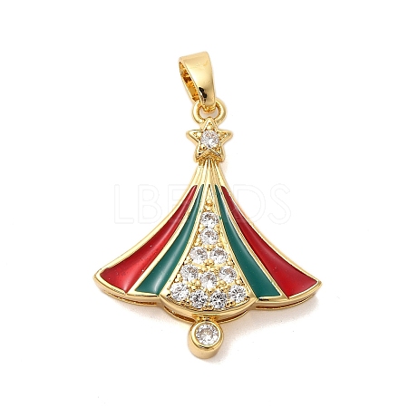 Christmas Theme Rack Plating Brass Cubic Zirconia Pendants KK-K385-119G-02-1
