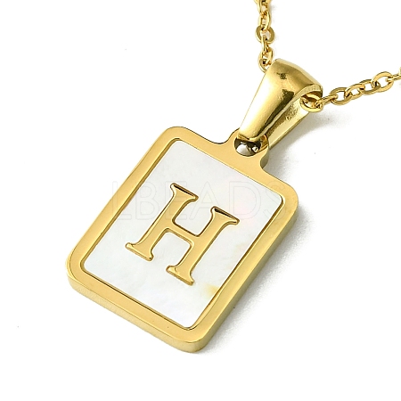 Ion Plating(IP) Rectangle with Initial Letter 304 Stainless Steel Pendant Necklace NJEW-R265-04G-H-1