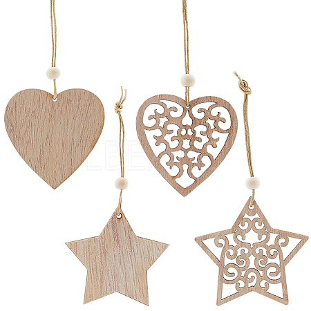 Gorgecraft 2 Sets 2 Style Christmas Theme Wood Pendants Decoration HJEW-GF0001-39B-1