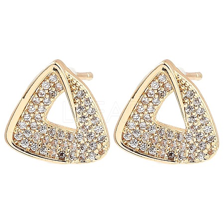 Brass Micro Pave Clear Cubic Zirconia Triangle Stud Earrings EJEW-G362-11KCG-1