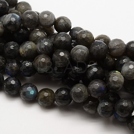 Grade AA Natural Gemstone Labradorite Faceted Round Beads Strands G-E251-32-12mm-1