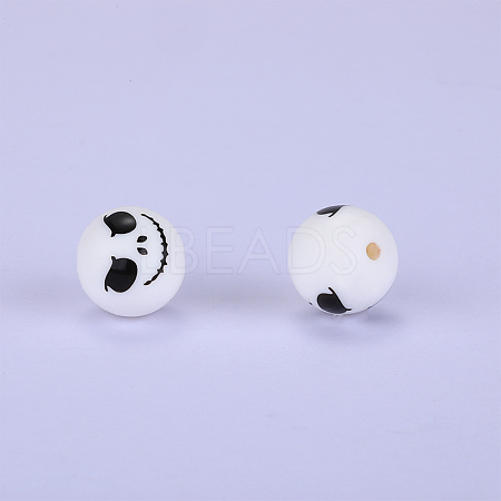 Printed Round with Ghost Pattern Silicone Focal Beads SI-JX0056A-129-1