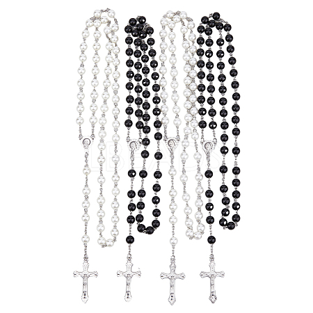 DICOSMETIC 4Pcs 2 Colors ABS Plastic Imitation Pearl Rosary Bead Necklaces Set NJEW-DC0001-04-1