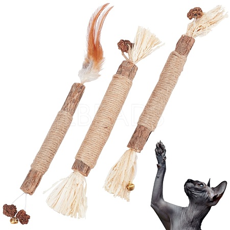 Gorgecraft 3 Pcs 3 Styles Wood Chew Sticks Cat Teeth Cleaning Chew Toy AJEW-GF0003-49-1