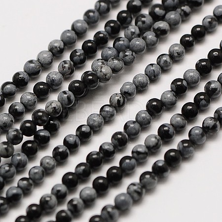 Natural Snowflake Obsidian Round Bead Strands G-A130-2mm-17-1