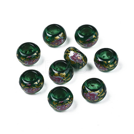 Flower Printed Transparent Acrylic Rondelle Beads TACR-S160-01-C04-1