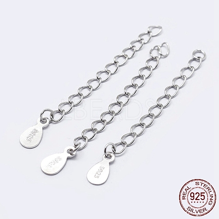 925 Sterling Silver End with Extender Chains and Teardrop Charms STER-F036-26S-48mm-1