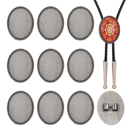 12Pcs Zinc Alloy Bolo Tie Slides Clasp Cabochon Settings FIND-NB0007-03AS-1