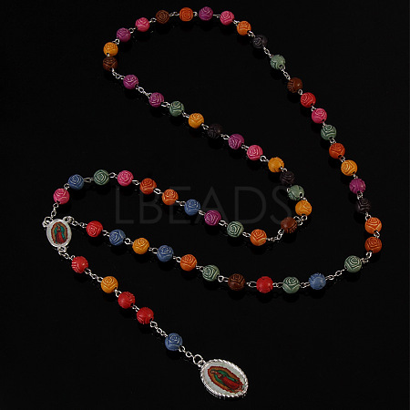 Alloy & Resin Colorful Rosary Bead Necklaces FS-WG28636-02-1