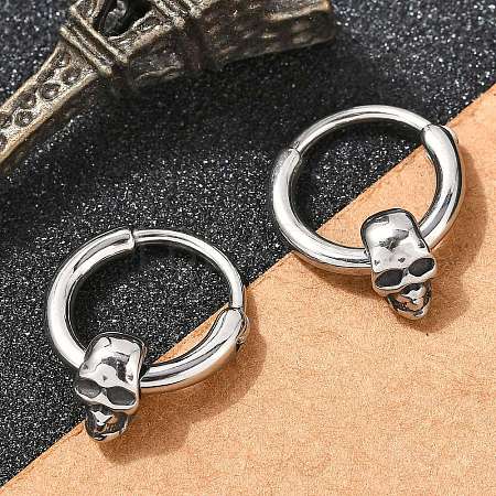 Skull 316 Surgical Stainless Steel Hoop Earrings EJEW-G416-41A-AS-1