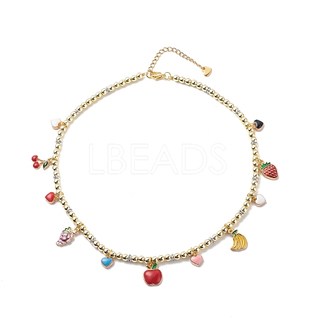 Heart & Cherry & Grape & Apple Enamel Fruit Charms Necklace NJEW-JN03964-1