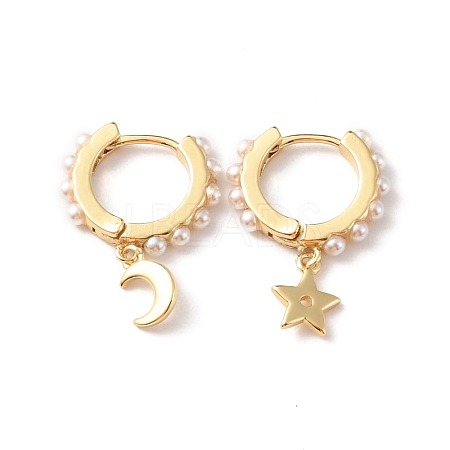 Moon & Star Plastic Imitation Pearls Dangle Hoop Earrings EJEW-F310-06G-1