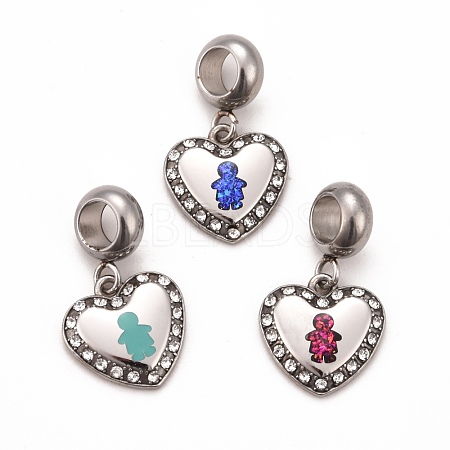 304 Stainless Steel Crystal Rhinestone European Dangle Charms STAS-F278-04P-1