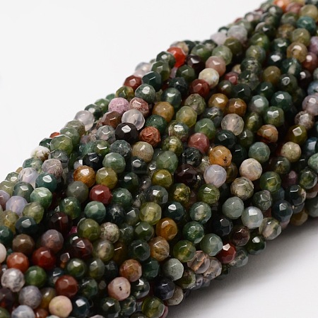Faceted Natural Indian Agate Round Beads Strands X-G-E318A-4mm-01-1