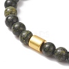 Natural Serpentine/Green Lace Stone Round Beaded Stretch Bracelet with Column Synthetic Hematite for Women BJEW-JB07575-01-2