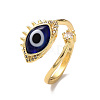 Lampwork Evil Eye Open Cuff Ring with Clear Cubic Zirconia RJEW-L104-05G-2
