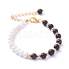 Natural Pearl & Natural Garnet Beaded Bracelets BJEW-JB05153-03-1