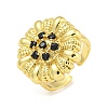 Rack Plated Brass Micro Pave Cubic Zirconia Flower Open Cuff Rings for Women RJEW-Z042-02G-01-1