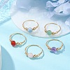 Round Natural Quartz Crystal & Rose Quartz & Green Aventurine & Amethyst & Carnelian Finger Rings RJEW-JR00819-2
