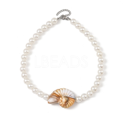 Ocean Acrylic Shell Shape & White Round Imitation Pearl Beaded Necklaces NJEW-JN06375-1