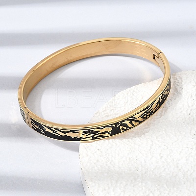 304 Stainless Steel Black Enamel Skin Print Hinged Cuff Bangles for Women SA-CBAC920-04G-1