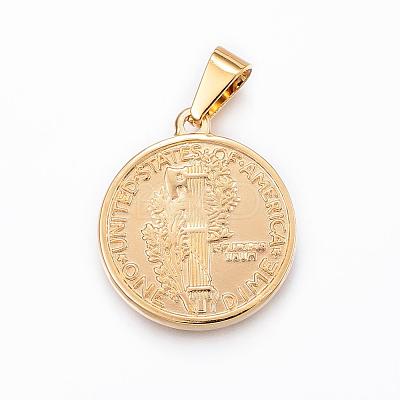 304 Stainless Steel Coin Pendants STAS-H372-09G-1