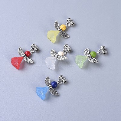 Transparent Frosted Acrylic Flower Pendants PALLOY-JF00373-1